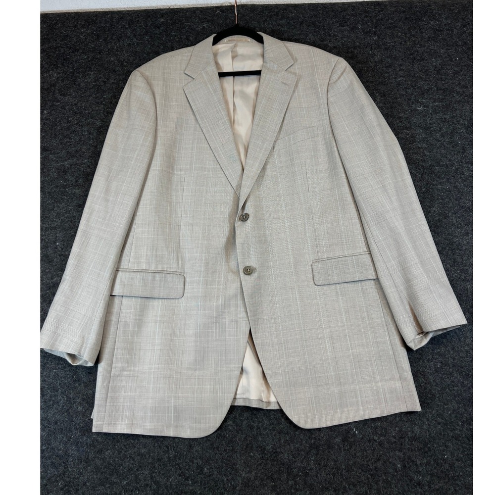 Holland & Sherry Savile Row London Tan Glen Plaid Super 120s Blazer Mens 48